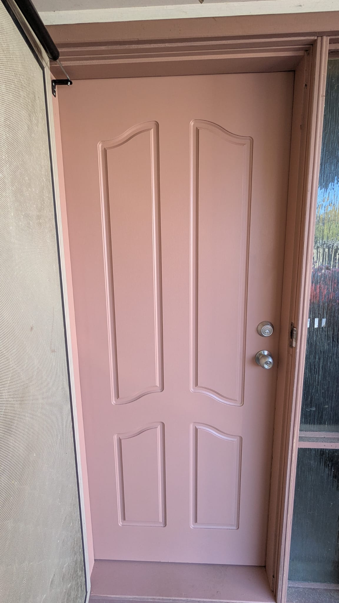 Front door repainted with new deadlock and hinges North Brisbane general repairs handyman