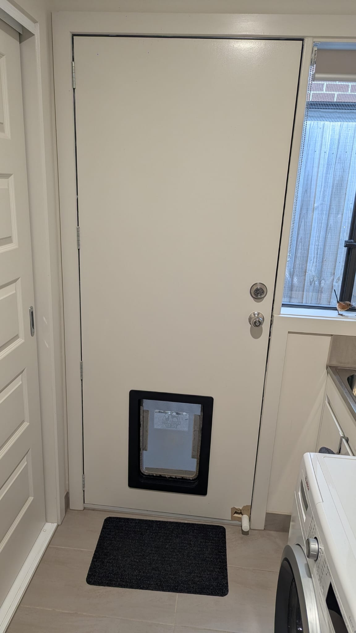 Laundry door replacement interior painted enamel white North Brisbane